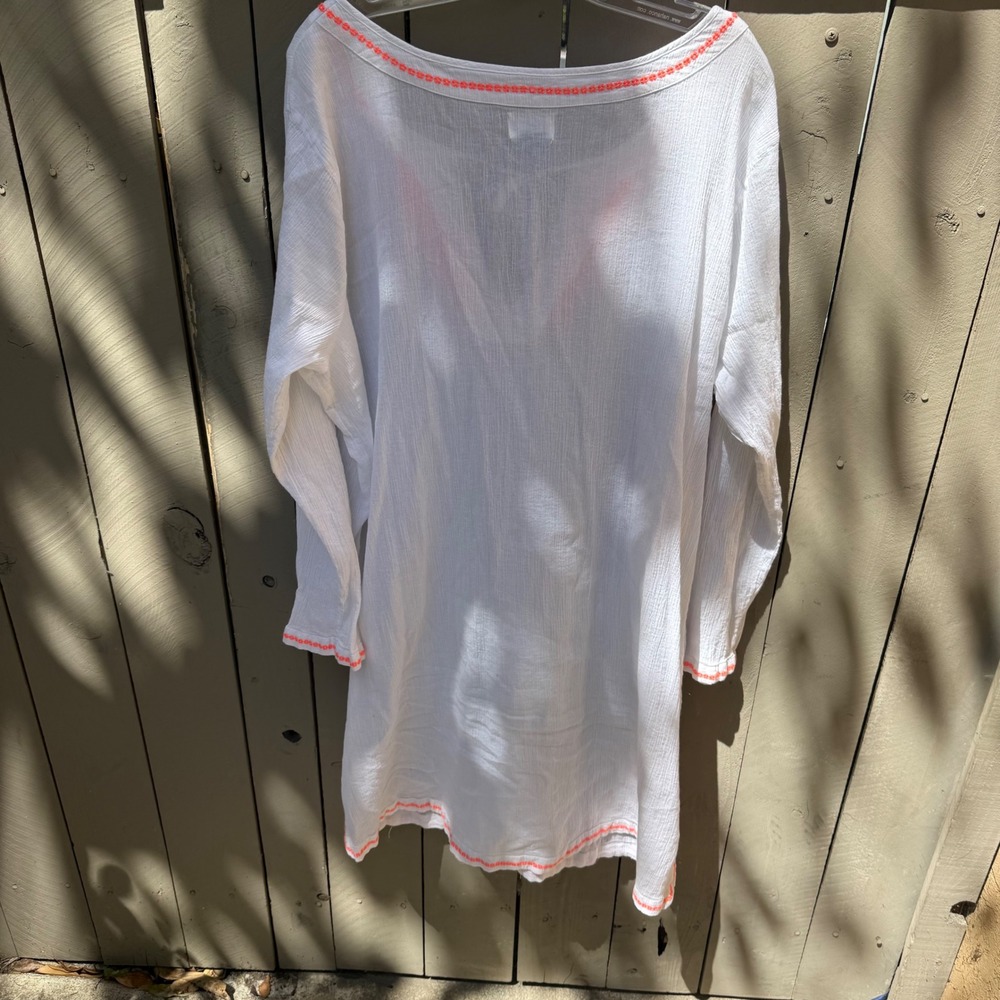 Old Navy White Swim Coverup with Coral Embroidery - Picture 3 of 13